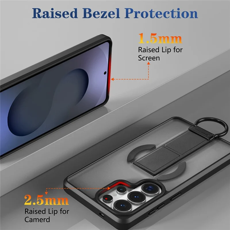 For Samsung Galaxy S26 Ultra Magnetic Case with Folding Kickstand  /  Ring Holder TPU + PC Phone Back Cover - Black