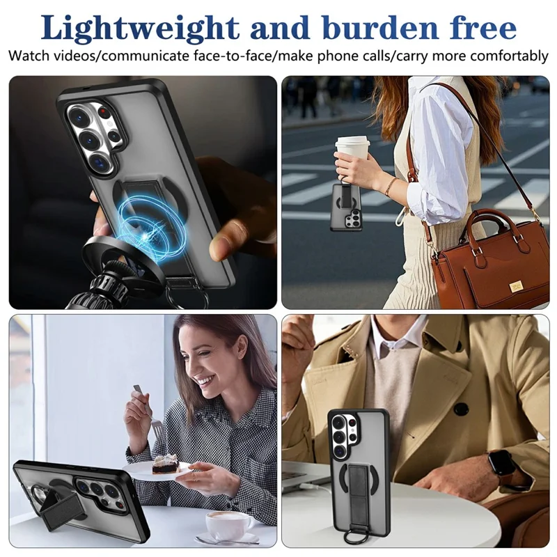 For Samsung Galaxy S26 Ultra Magnetic Case with Folding Kickstand  /  Ring Holder TPU + PC Phone Back Cover - Black