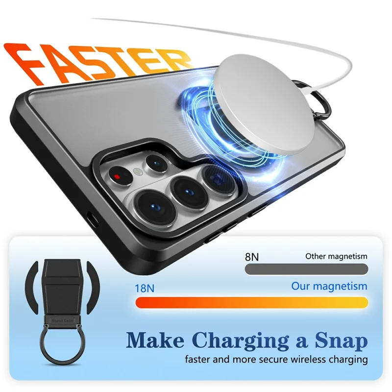 For Samsung Galaxy S26 Ultra Magnetic Case with Folding Kickstand  /  Ring Holder TPU + PC Phone Back Cover - Black