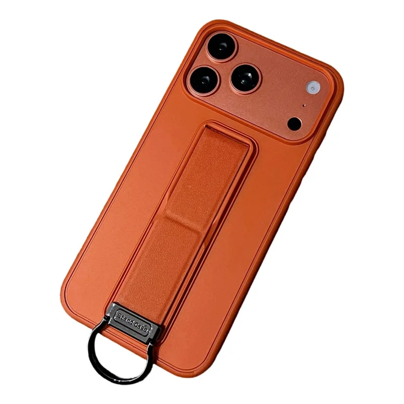 Capa para iPhone 17 Pro Max com Suporte e Suporte de Anel em D TPU PC Capa Traseira - Marrom