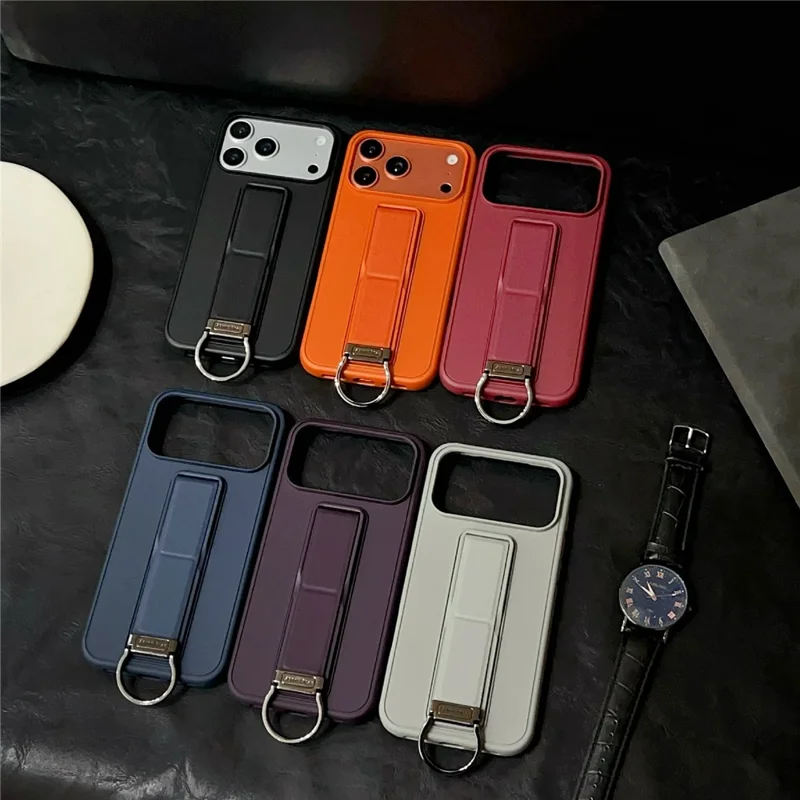 Funda para iPhone 17 Pro Max con soporte de pie / soporte de anillo en D, funda trasera de TPU y PC - Gris