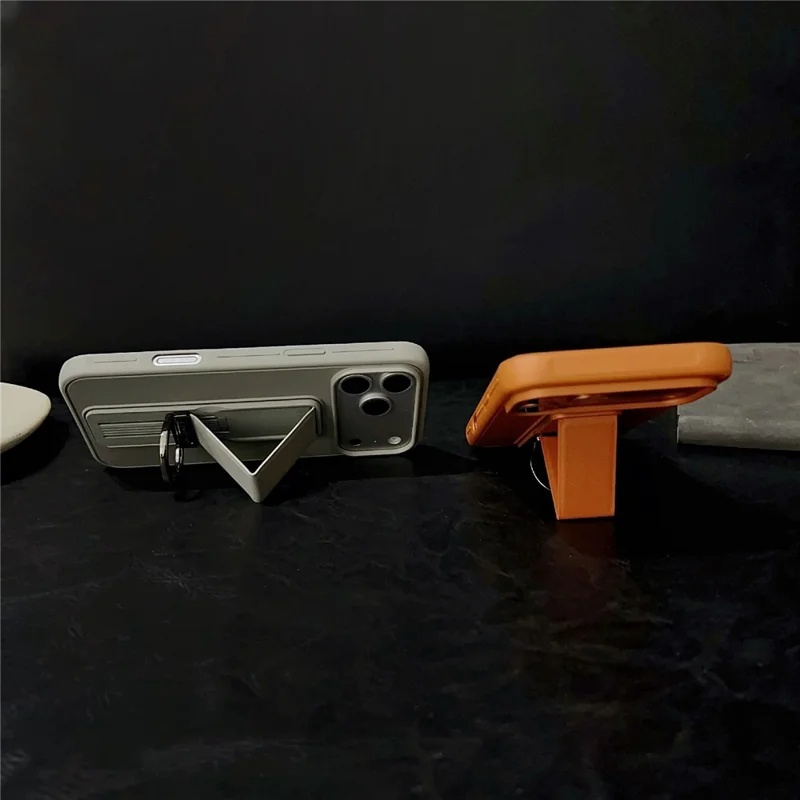Funda para iPhone 17 Pro Max con soporte de pie / soporte de anillo en D, funda trasera de TPU y PC - Gris
