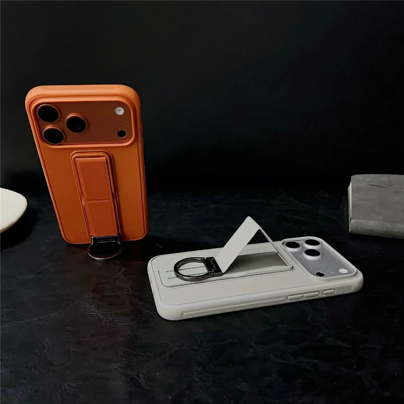 Funda para iPhone 17 Pro Max con soporte de pie / soporte de anillo en D, funda trasera de TPU y PC - Gris