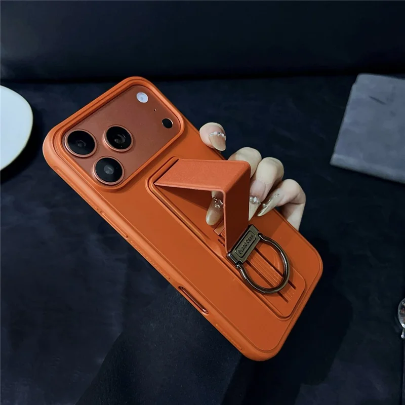 Funda para iPhone 17 Pro Max con soporte de pie / soporte de anillo en D, funda trasera de TPU y PC - Gris