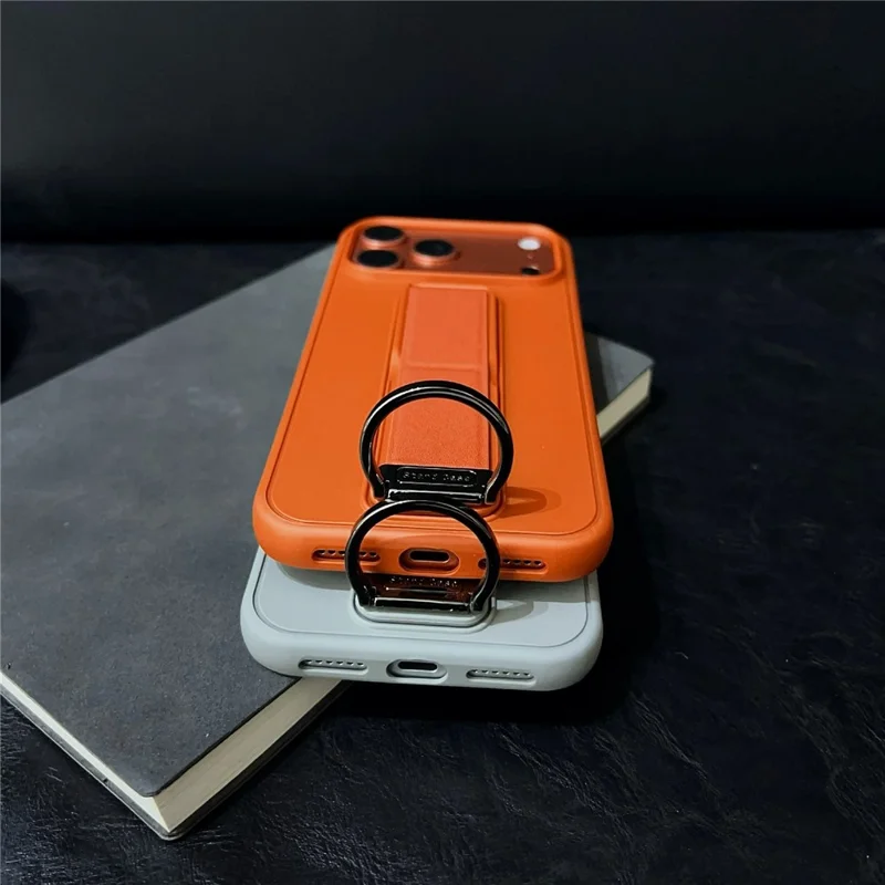 Funda para iPhone 17 Pro Max con soporte de pie / soporte de anillo en D, funda trasera de TPU y PC - Gris