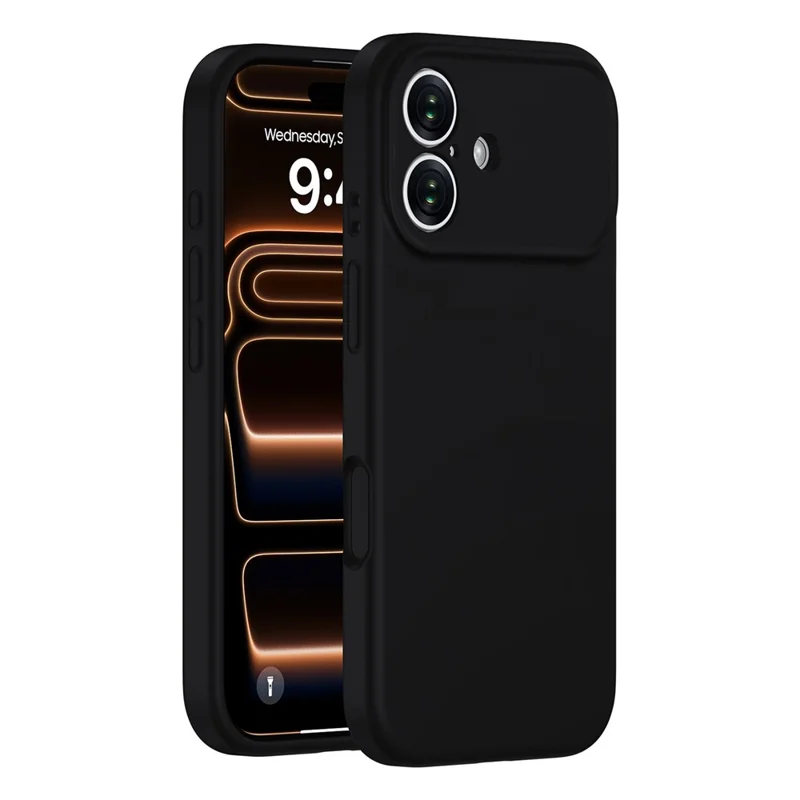 For iPhone 17 Case Precision Fit PC + Liquid Silicone Protective Phone Cover with Microfiber Lining - Black