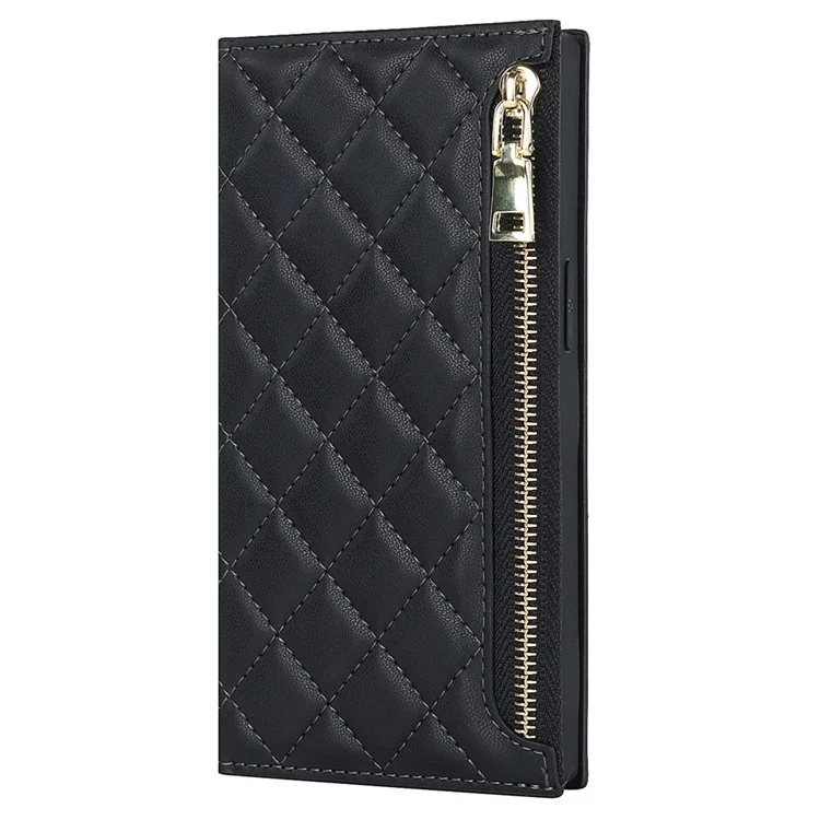 Per Iphone 13 6,1 Pollici di Spalla PU PU Pucper Capper Cappica Puggi Rhumbus Portafoglio Copertina Del Telefono Con Cinturino Lungo - Nero