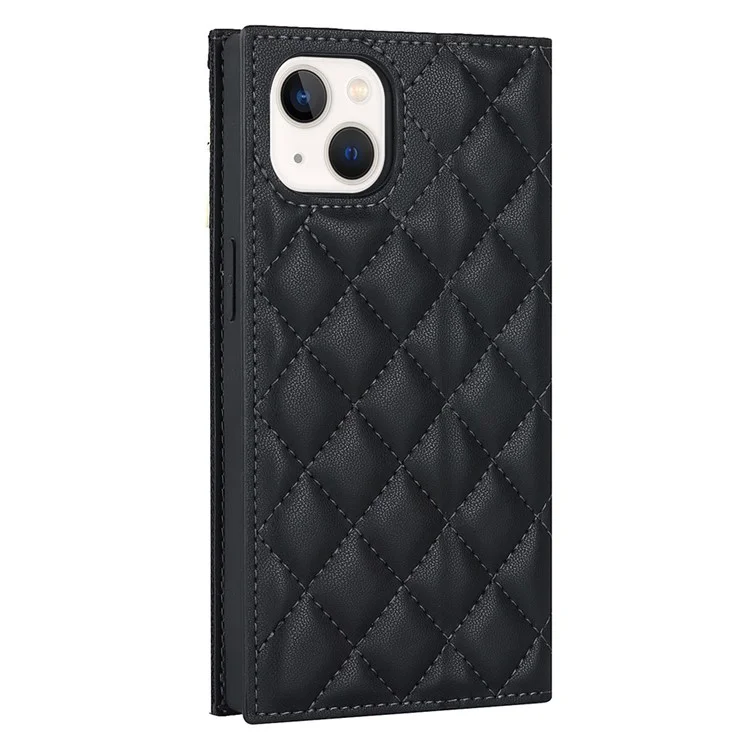Per Iphone 13 6,1 Pollici di Spalla PU PU Pucper Capper Cappica Puggi Rhumbus Portafoglio Copertina Del Telefono Con Cinturino Lungo - Nero
