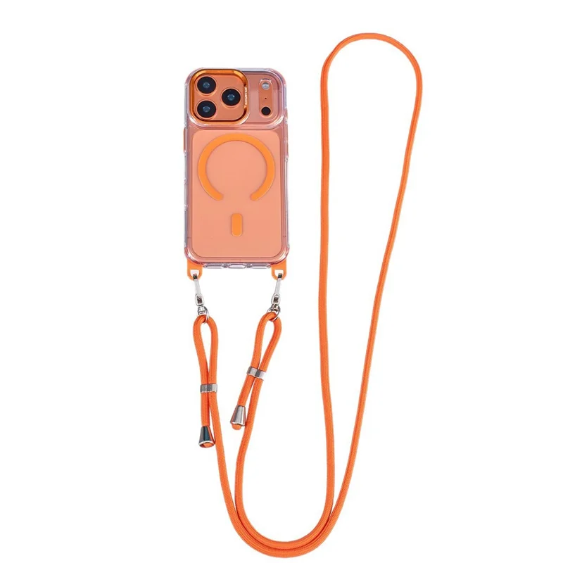 Funda para iPhone 17 Pro compatible con MagSafe, funda transparente de acrílico + TPU con cordón ajustable - Naranja transparente