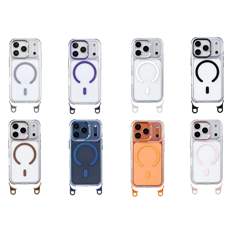 Funda para iPhone 17 Pro compatible con MagSafe, funda transparente de acrílico + TPU con cordón ajustable - Naranja transparente