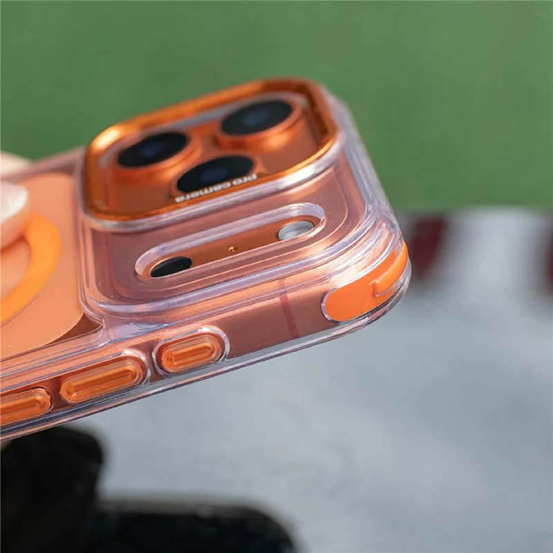 For iPhone 17 Pro Max Case Compatible with MagSafe Clear Acrylic + TPU Phone Cover with Adjustable Lanyard - Transparent Orange