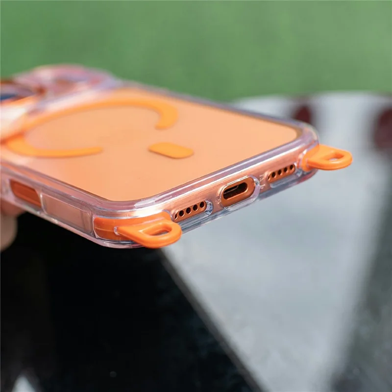 For iPhone 17 Pro Max Case Compatible with MagSafe Clear Acrylic + TPU Phone Cover with Adjustable Lanyard - Transparent Orange