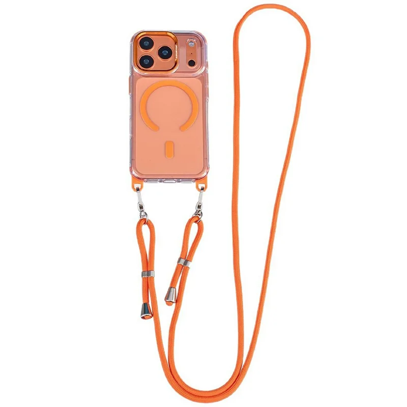 For iPhone 17 Pro Max Case Compatible with MagSafe Clear Acrylic + TPU Phone Cover with Adjustable Lanyard - Transparent Orange