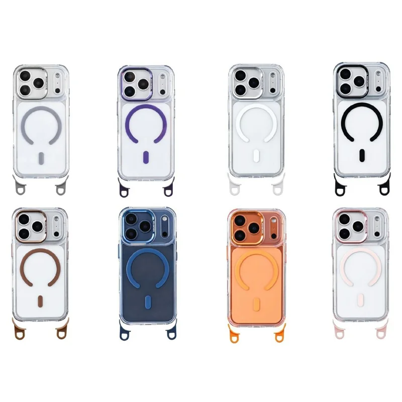 For iPhone 17 Pro Max Case Compatible with MagSafe Clear Acrylic + TPU Phone Cover with Adjustable Lanyard - Transparent Orange