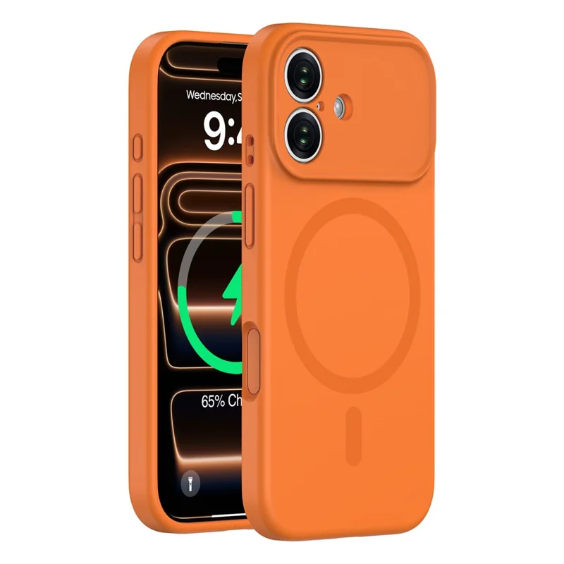For iPhone 17 Case Compatible with MagSafe Precision Fit PC + Liquid Silicone Protective Phone Cover - Fluorescent Orange