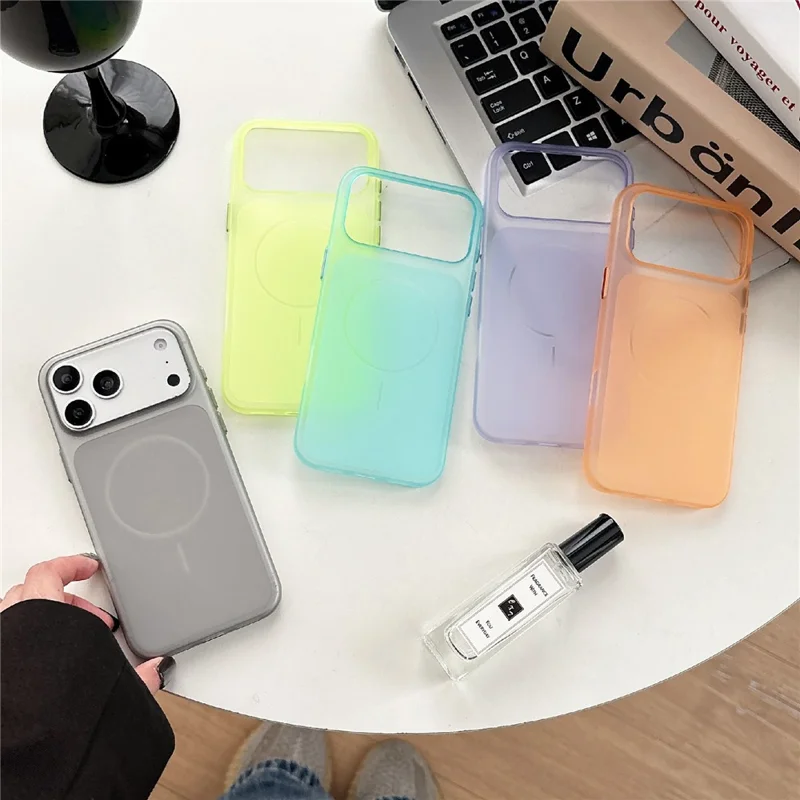 For iPhone 17 Pro Magnetic Phone Case Soft Touch Anti Fingerprint PC Shockproof Cover Compatible with MagSafe - Titanium Grey