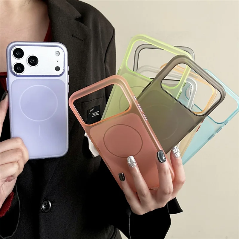 For iPhone 17 Pro Max Magnetic Phone Case Soft Touch Anti Fingerprint PC Shockproof Cover Compatible with MagSafe - Titanium Grey