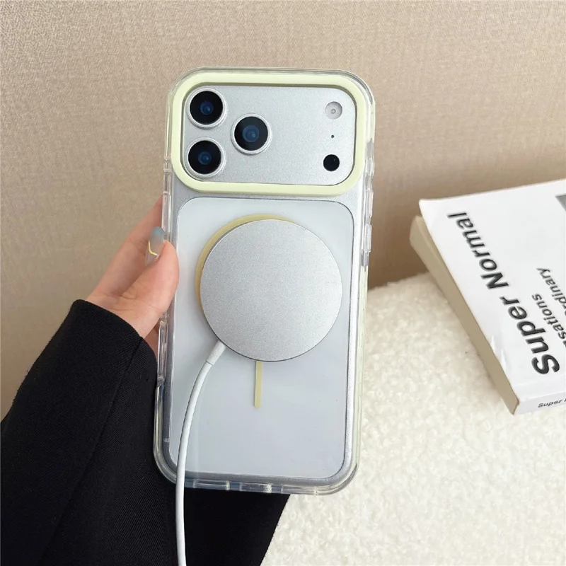 For iPhone 17 Pro Clear Magnetic Phone Case Colorful Edge TPU PC Back Cover Compatible with MagSafe - White