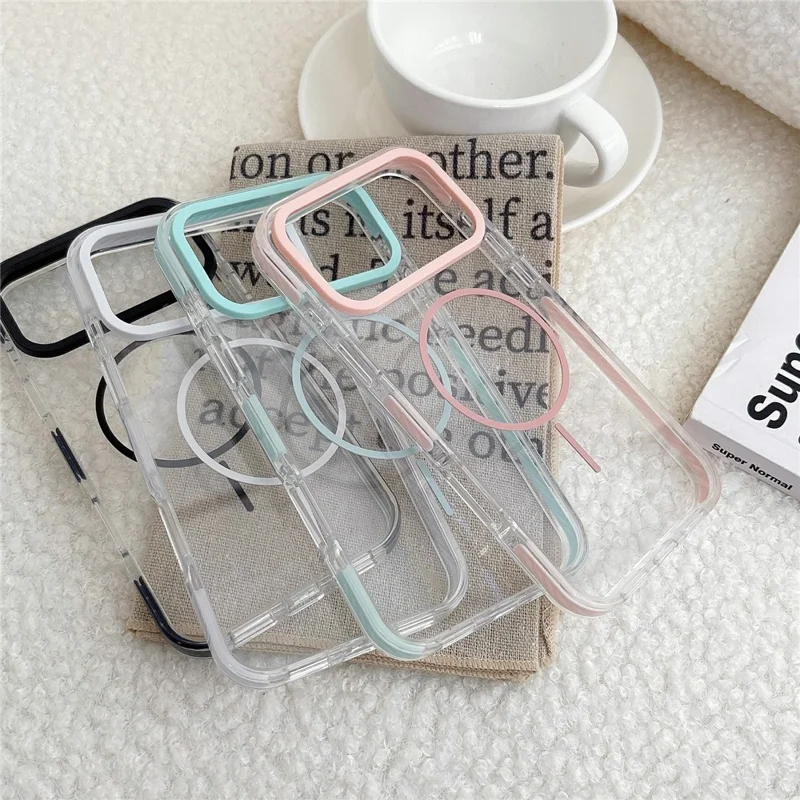 For iPhone 17 Pro Max Clear Magnetic Phone Case Colorful Edge TPU PC Back Cover Compatible with MagSafe - White