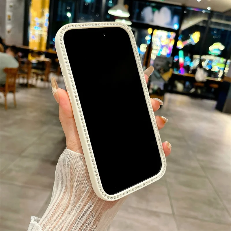 For iPhone 17 Pro Max Clear Phone Case Luxury Crystal Rhinestone Edge Decor PC TPU Protective Cover - Black