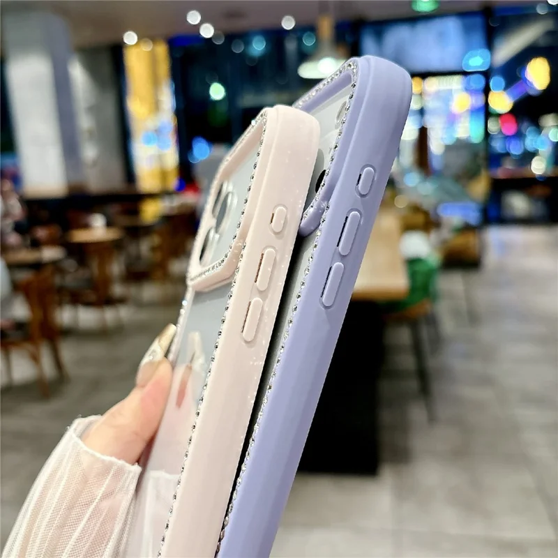 For iPhone 17 Pro Max Clear Phone Case Luxury Crystal Rhinestone Edge Decor PC TPU Protective Cover - Black