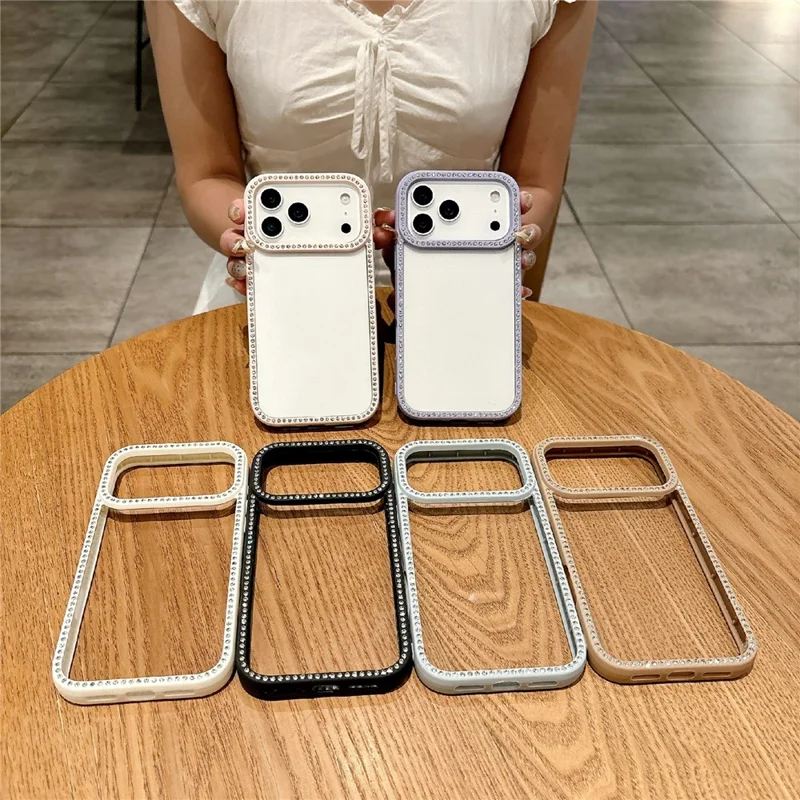 For iPhone 17 Pro Max Clear Phone Case Luxury Crystal Rhinestone Edge Decor PC TPU Protective Cover - Black