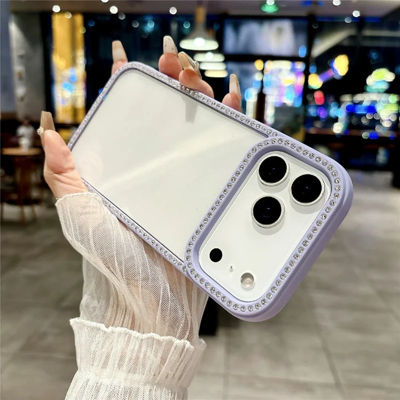 For iPhone 17 Pro Clear Phone Case Luxury Crystal Rhinestone Edge Decor PC TPU Protective Cover - Black