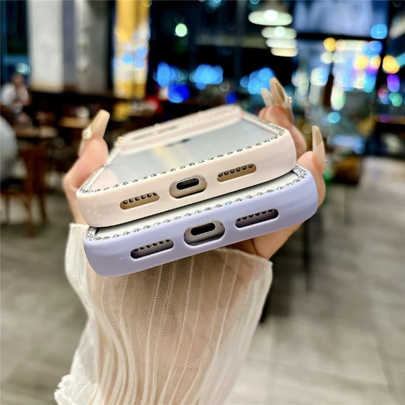 For iPhone 17 Pro Clear Phone Case Luxury Crystal Rhinestone Edge Decor PC TPU Protective Cover - Black