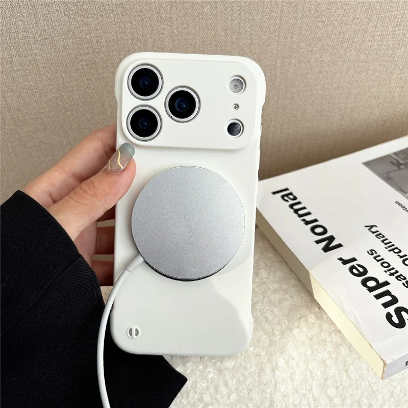 For iPhone 17 Pro Borderless Magnetic Phone Case Solid Color Frameless PC Cover Compatible with MagSafe - Black