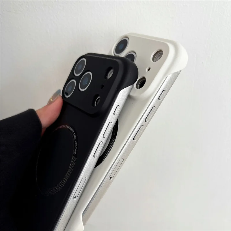 For iPhone 17 Pro Borderless Magnetic Phone Case Solid Color Frameless PC Cover Compatible with MagSafe - Black