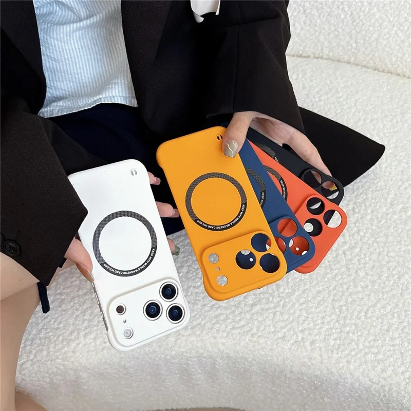 For iPhone 17 Pro Borderless Magnetic Phone Case Solid Color Frameless PC Cover Compatible with MagSafe - Black