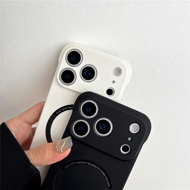 For iPhone 17 Pro Max Borderless Magnetic Phone Case Solid Color Frameless PC Cover Compatible with MagSafe - Black