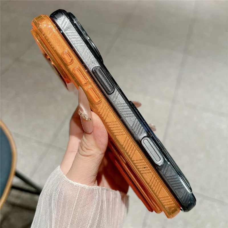 For iPhone 17 Pro Glitter Phone Case 2.0mm Shockproof TPU Phone Cover with Card Holder Kickstand - Orange
