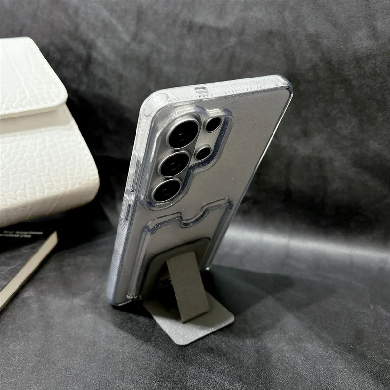 For Samsung Galaxy S26 Ultra Glitter Phone Case 2.0mm Shockproof TPU Phone Cover with Card Holder Kickstand - Black