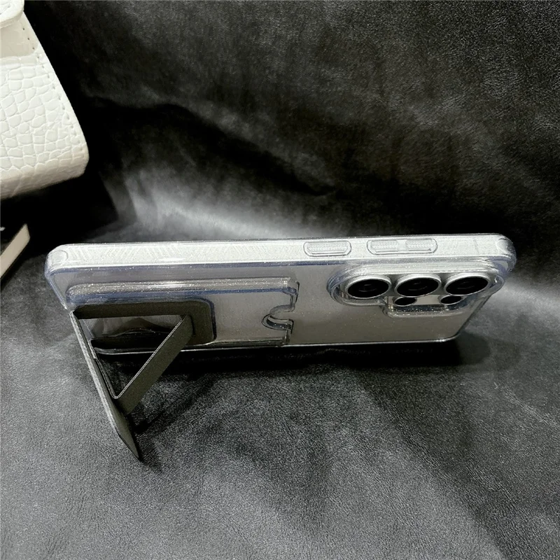 For Samsung Galaxy S26 Ultra Glitter Phone Case 2.0mm Shockproof TPU Phone Cover with Card Holder Kickstand - Black