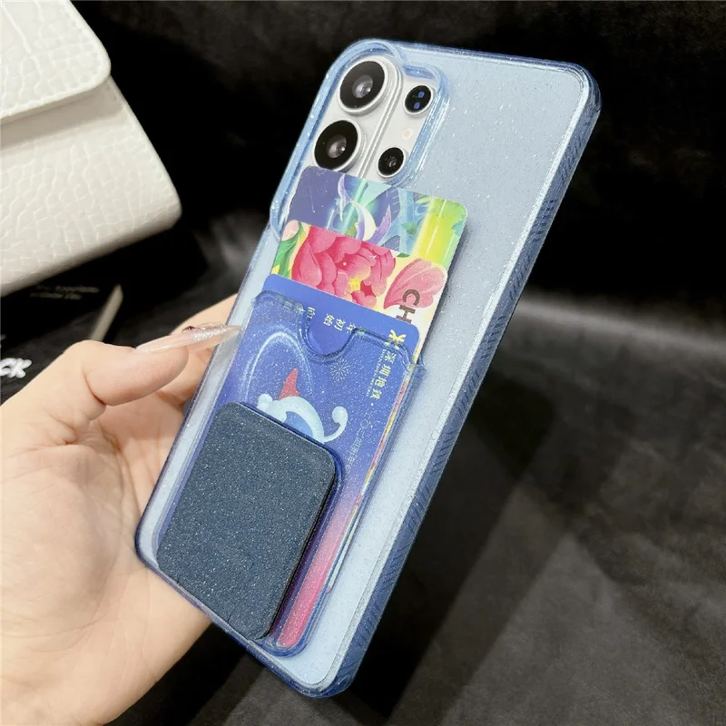 For Samsung Galaxy S25 Ultra Glitter Phone Case 2.0mm Shockproof TPU Phone Cover with Card Holder Kickstand - Black