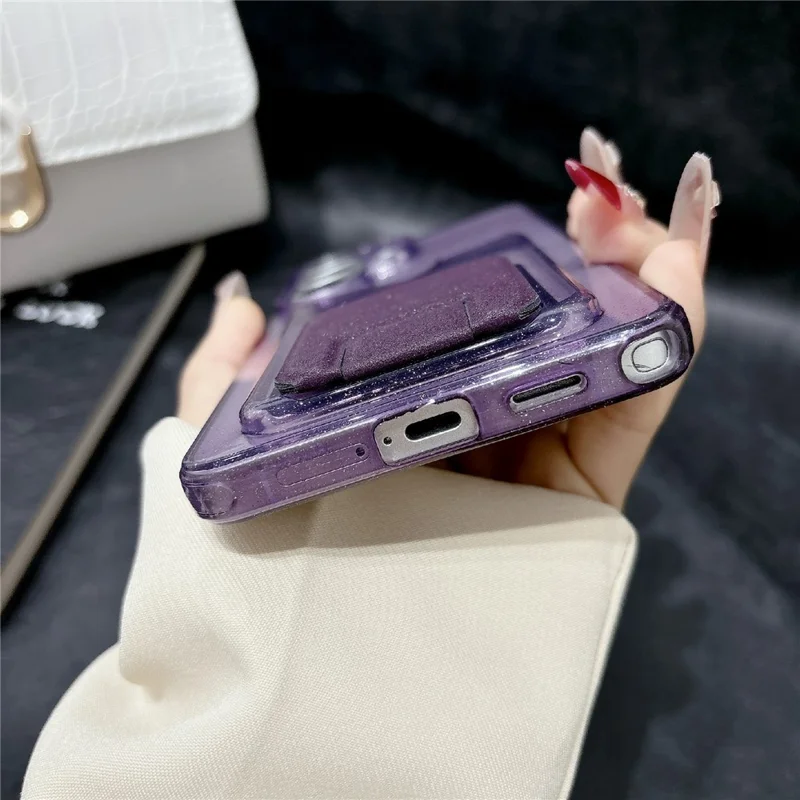 For Samsung Galaxy S25 Ultra Glitter Phone Case 2.0mm Shockproof TPU Phone Cover with Card Holder Kickstand - Black