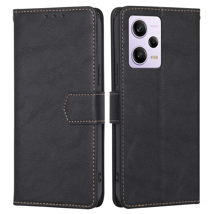 For Xiaomi Redmi Note 12 Pro 5G Stand Wallet Case for Xiaomi Redmi Note 12 Pro 5G / Note 12 Pro Speed 5G / Poco X5 Pro 5G, Shock Absorbing Cowhide Texture PU Leather+TPU RFID Blocking Magnetic Clasp Protective Cover - Black