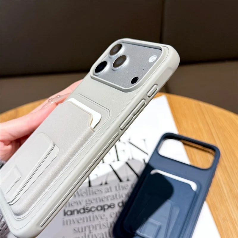 For iPhone 17 Pro Phone Case with Card Holder Kickstand Leather PC TPU Shockproof Protective Cover - Dark Green