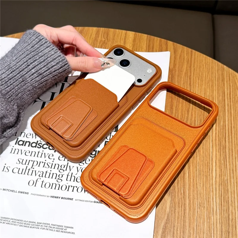 For iPhone 17 Pro Max Phone Case with Card Holder Kickstand Leather PC TPU Shockproof Protective Cover - Dark Green