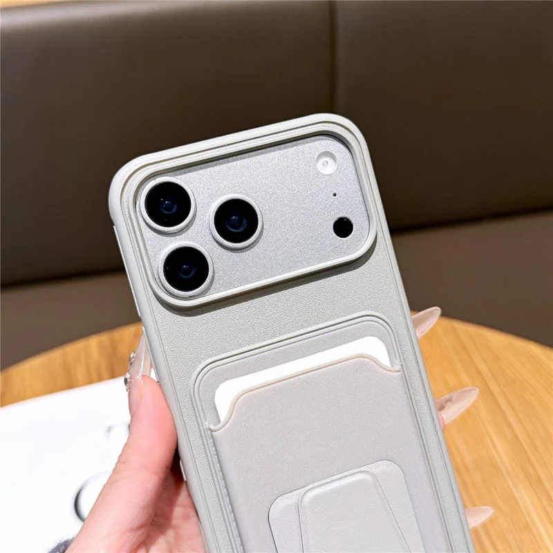 For iPhone 17 Pro Max Phone Case with Card Holder Kickstand Leather PC TPU Shockproof Protective Cover - Dark Green