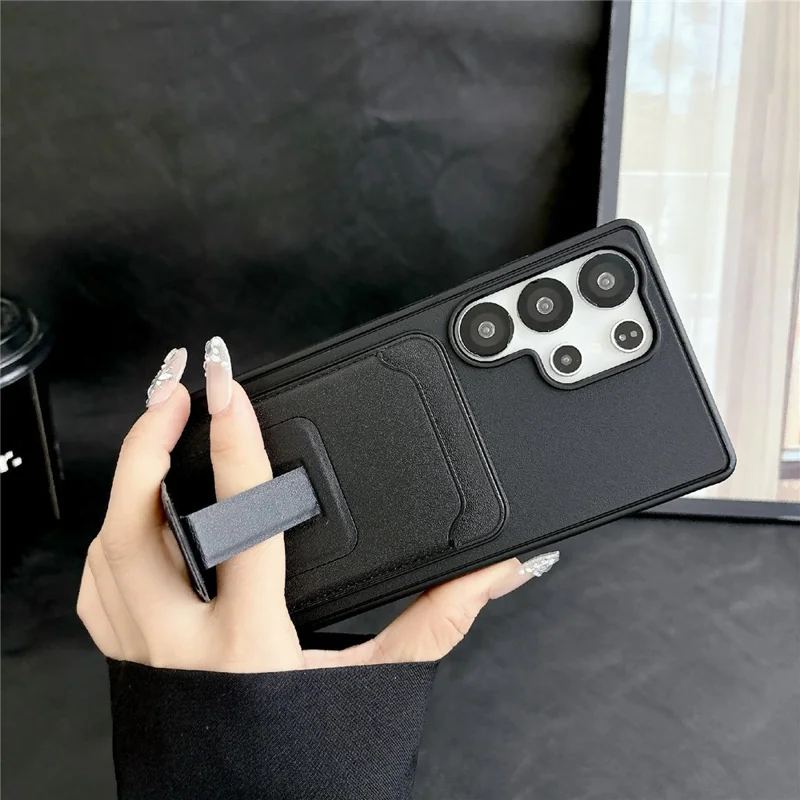 For Samsung Galaxy S25 Ultra Phone Case with Card Holder Kickstand Leather PC TPU Shockproof Protective Cover - Brown