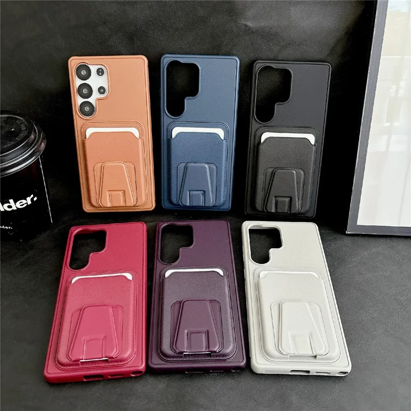 For Samsung Galaxy S25 Ultra Phone Case with Card Holder Kickstand Leather PC TPU Shockproof Protective Cover - Brown
