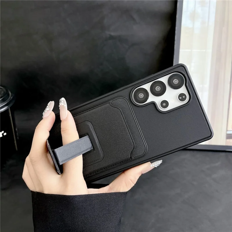 For Samsung Galaxy S26 Ultra Phone Case with Card Holder Kickstand Leather PC TPU Shockproof Protective Cover - Brown