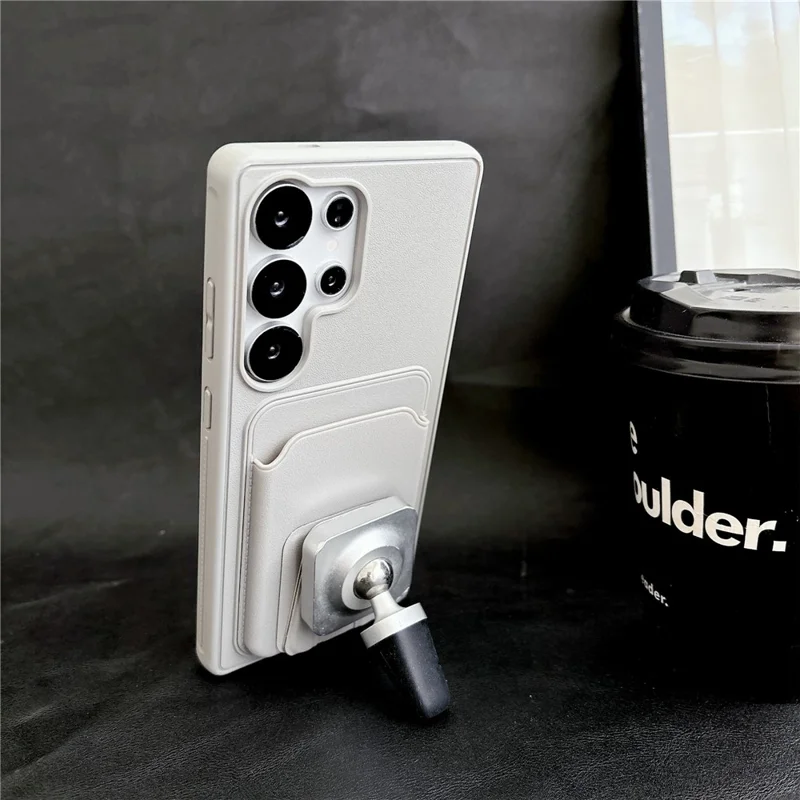 For Samsung Galaxy S26 Ultra Phone Case with Card Holder Kickstand Leather PC TPU Shockproof Protective Cover - Brown