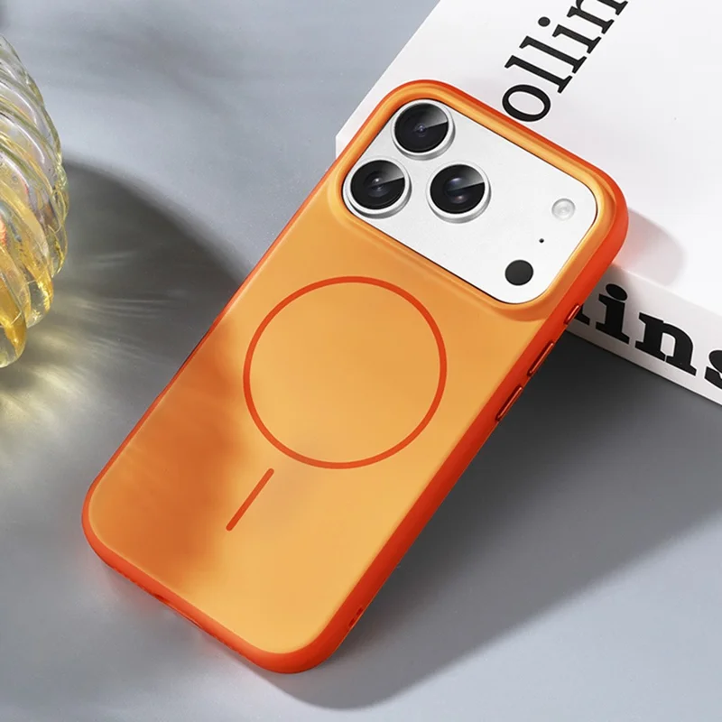 For iPhone 17 Pro Magnetic Case Ultra Thin PC TPU Phone Back Cover Compatible with MagSafe - Orange