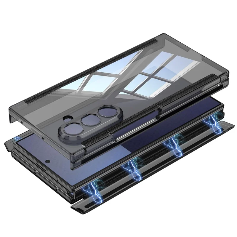 GKK per Samsung Galaxy Z TriFold 5G Custodia Trasparente per Telefono con Doppia Cerniera Magnetica, Protezione Completa, Cover in PC - Nero Trasparente