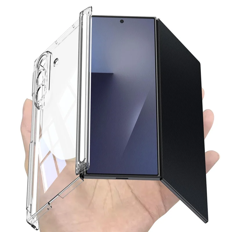 GKK per Samsung Galaxy Z TriFold 5G Custodia Trasparente per Telefono con Doppia Cerniera Magnetica, Protezione Completa, Cover in PC - Nero Trasparente