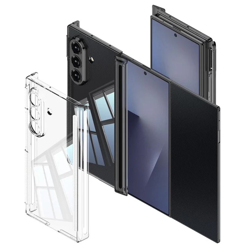 GKK per Samsung Galaxy Z TriFold 5G Custodia Trasparente per Telefono con Doppia Cerniera Magnetica, Protezione Completa, Cover in PC - Nero Trasparente