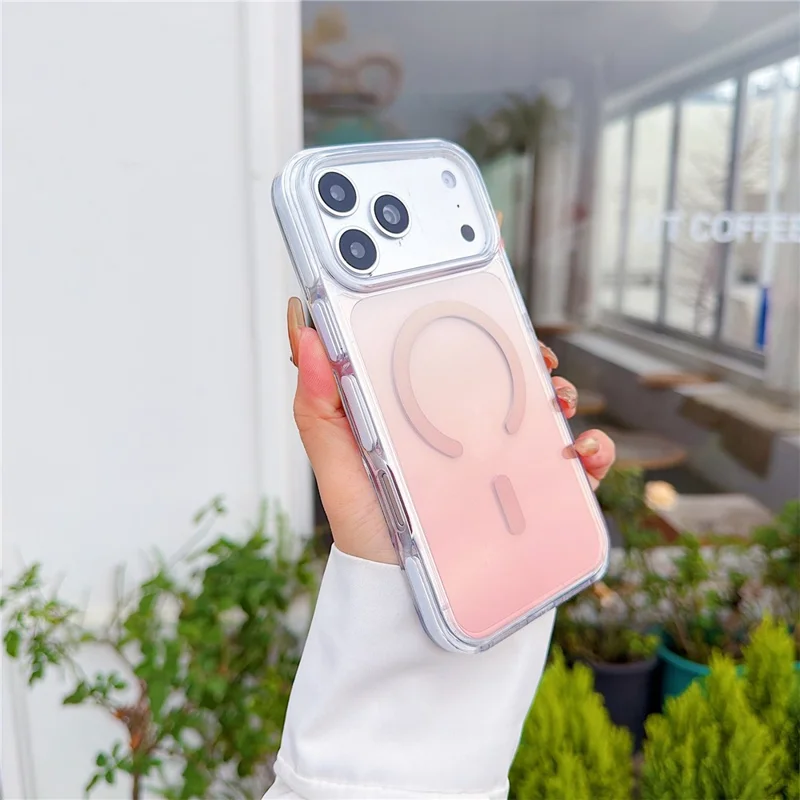 For iPhone 17 Pro Max Magnetic Case Clear Gradient Shockproof TPU PC Phone Cover Compatible with MagSafe - White